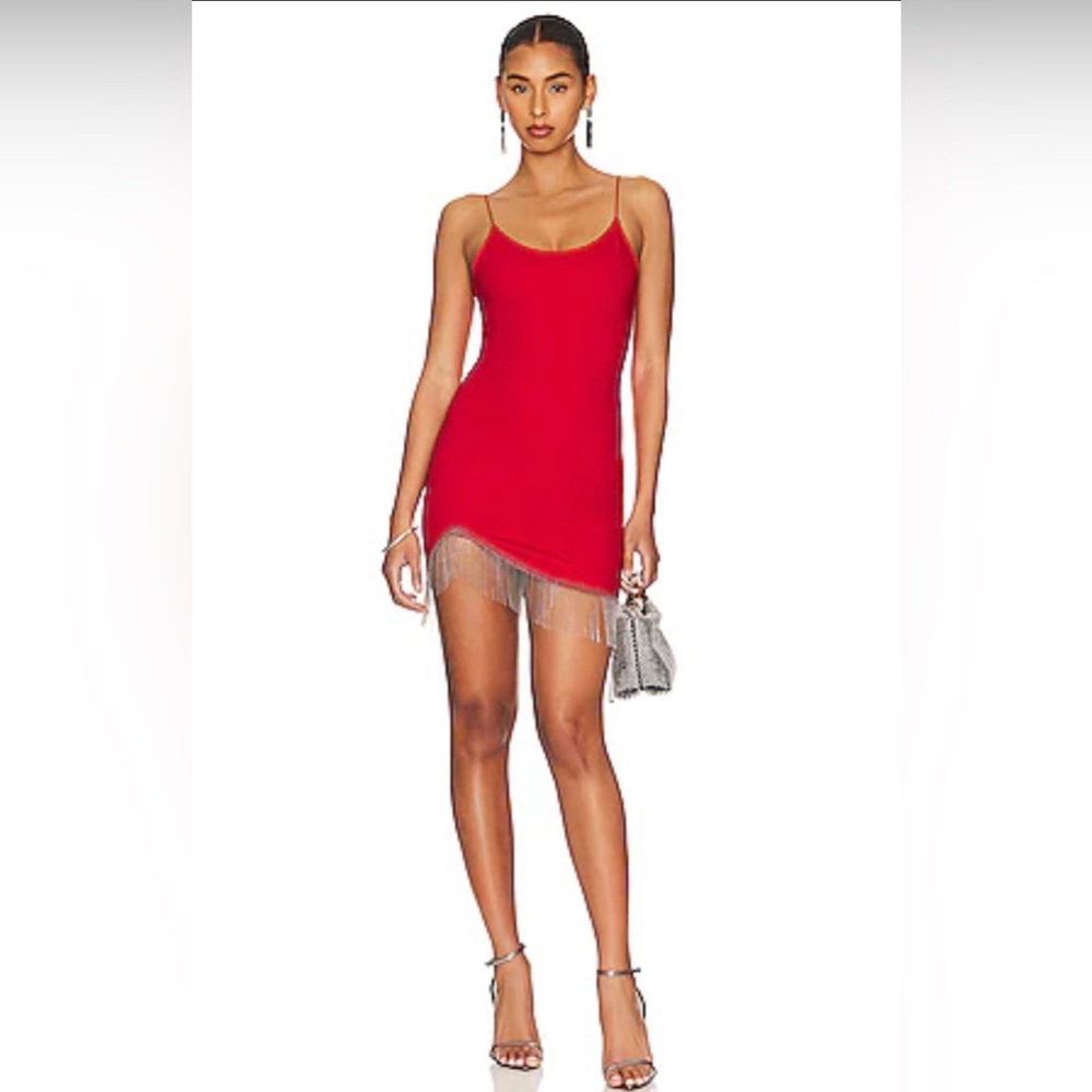 Trixxi Red Mini Dress with Silver Fringe